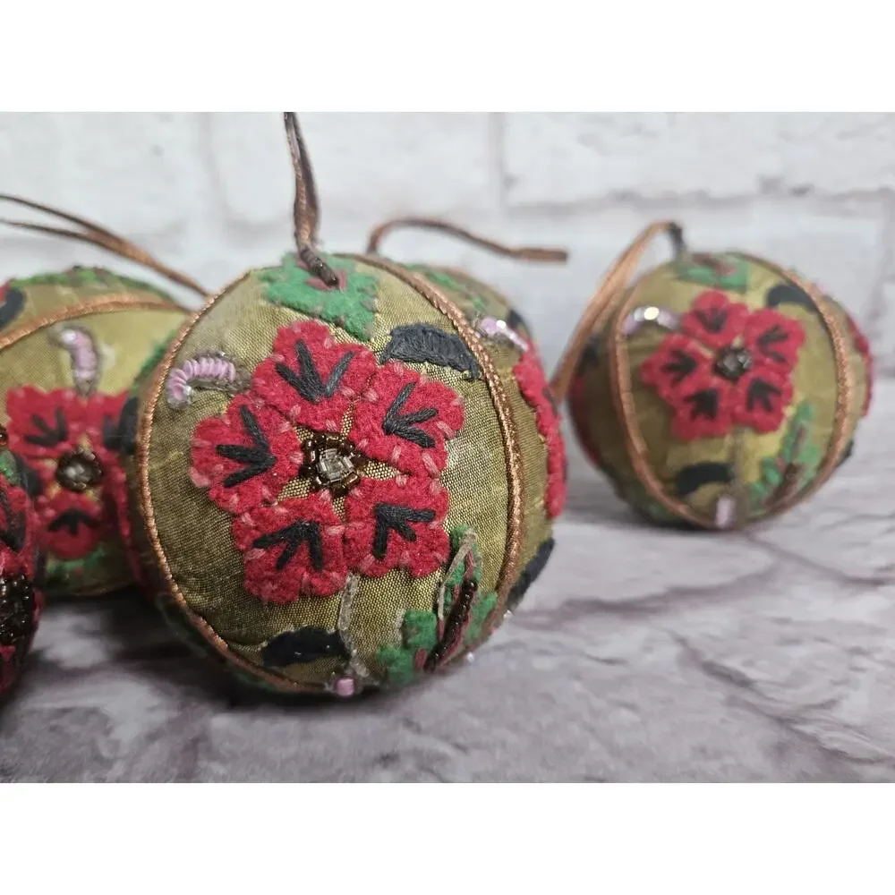 Lot Bundle 10 Embroidered Beaded Christmas Ornaments